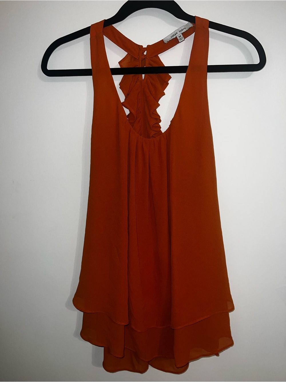 Naked Zebra Rust Sleeveless Ruffle-Back Layered Camisole